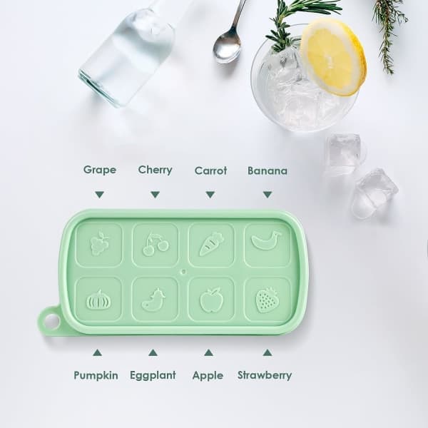 Ice Cube Tray with Removable Lid, 4-Pack Hanging Silicone Molds, BPA-Free and Odorless, Fruit and Vegetable Shaped, 8 Large Ice Containers