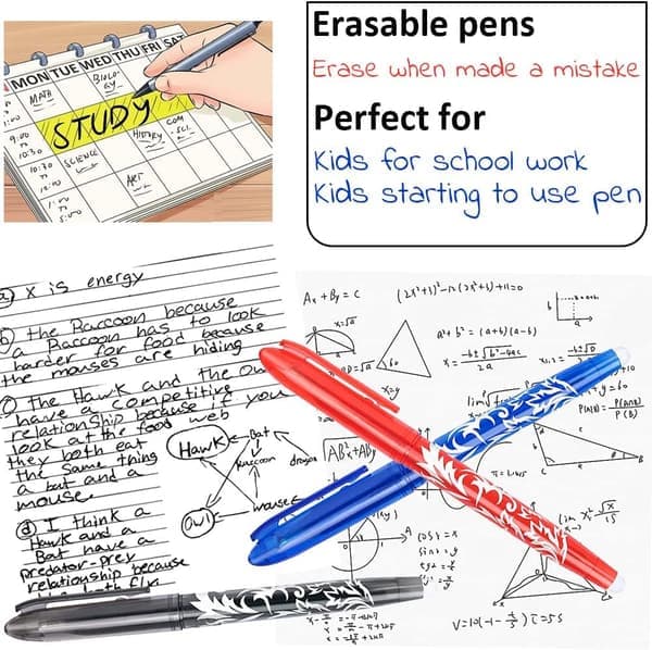 Erasable Pens - Erasable Gel Pens with Eraser at the End, Erasable Pens with Eraser