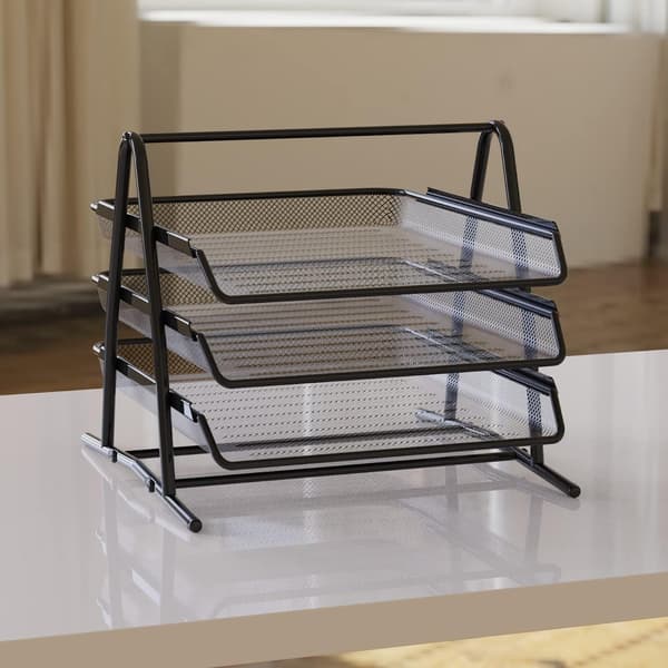 3-tier Black Desk and Document Organizer Tray. A4 Folder, Office Filing Cabinet, Binders, Computer Desk, Drawer Organizer