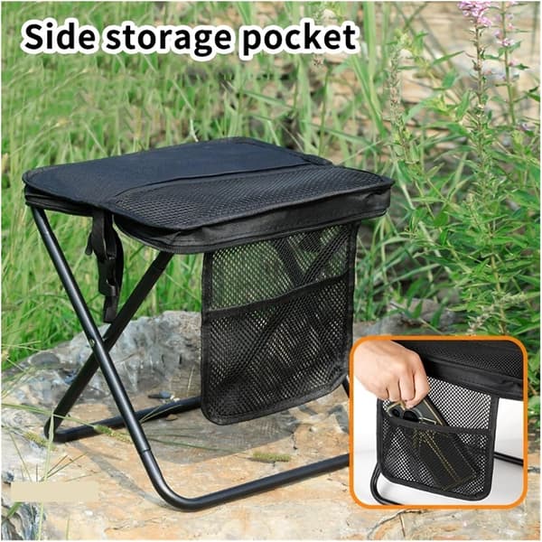 Mini foldbar campingtaburet med bæretaske, foldbar campingstol til camping og fiskeri, sort