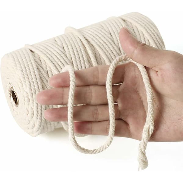 Jute bomullsgarn 4 mm x 100 m, 100 % naturlig bomullssnor, dekorativ