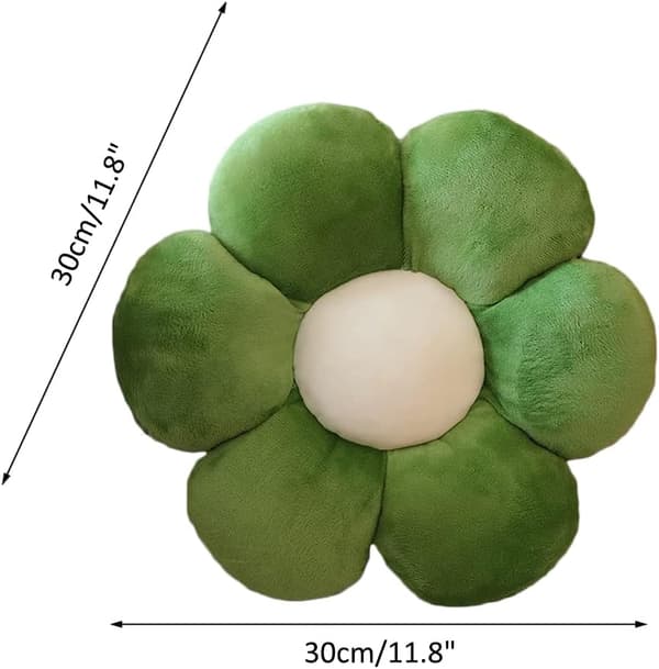 Blommig plyschkudde, blomformad golvkudde för läsning, sovrum, TV-tittande (30 cm, mörkgrön)