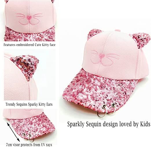 Cute Cat Sequin Baseball Cap (52-55 cm), Trendy Baby Sun Hat, Baby Cap