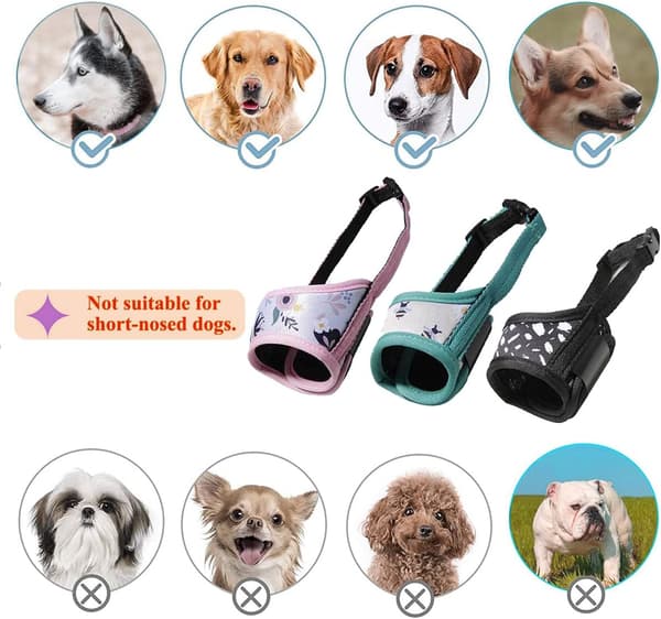 (M, Black) Dog Muzzle with Printed Pattern, Breathable Mesh for Small Dogs