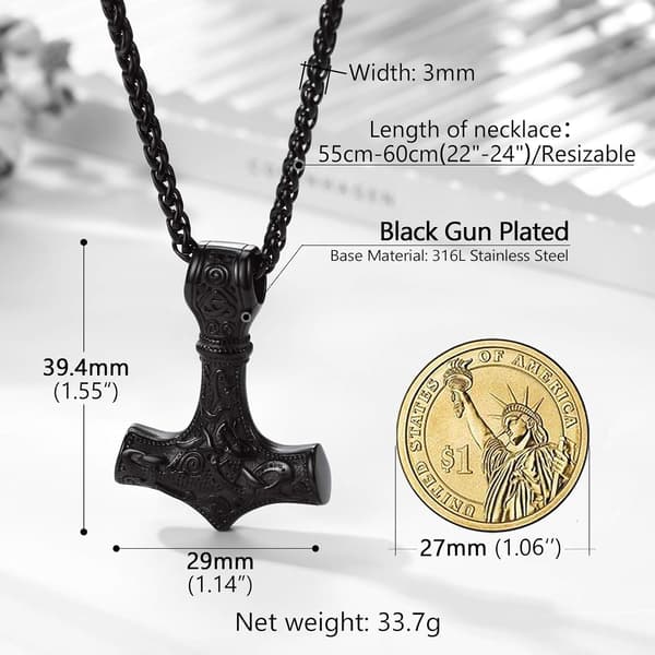 Thor Mjølner Hammer Vedhæng Charm, Nordisk Vikingeøkse med Pigkæde, Rustfrit Stål 02. Sort 02. Negro