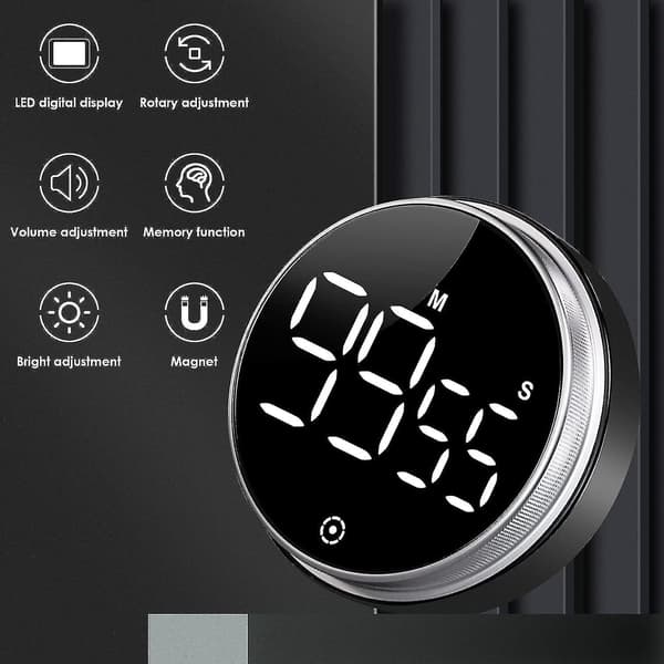 Digital Kitchen Timer - Black, Magnetic Countdown Timer with LCD Screen, 3 Adjustable Volumes and 2 Brightness Levels
