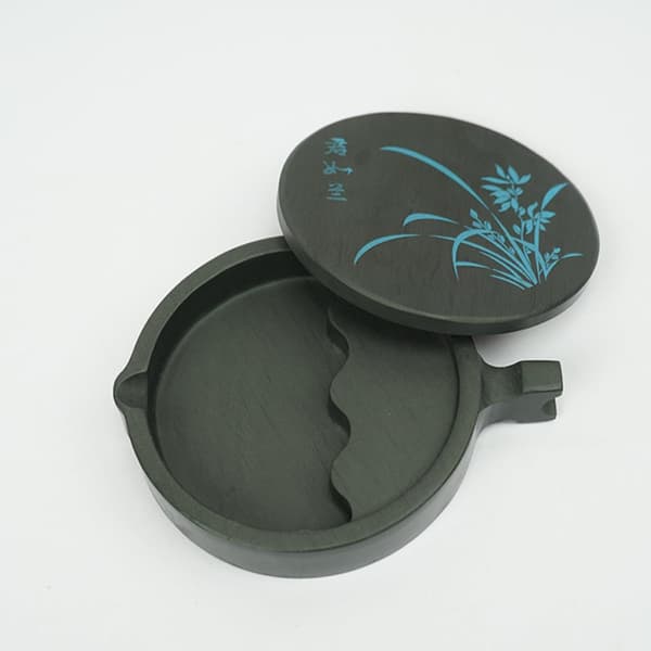 4-inch Fish-shaped Calligraphy Inkstone with Orchid Pattern, Traditional Natural Stone Ink Accessory