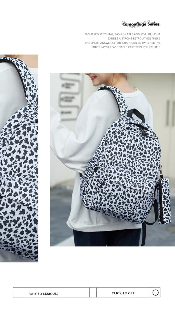 Three-piece backpack, printed canvas shoulder bag - Black