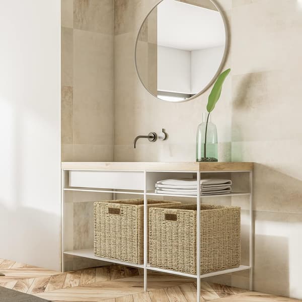 2 Storage Baskets, Hand-Woven Wicker Cube Basket 28 cm, Large Foldable Hyacinth Paper Basket with Handles, Decorative Basket for Bathroom