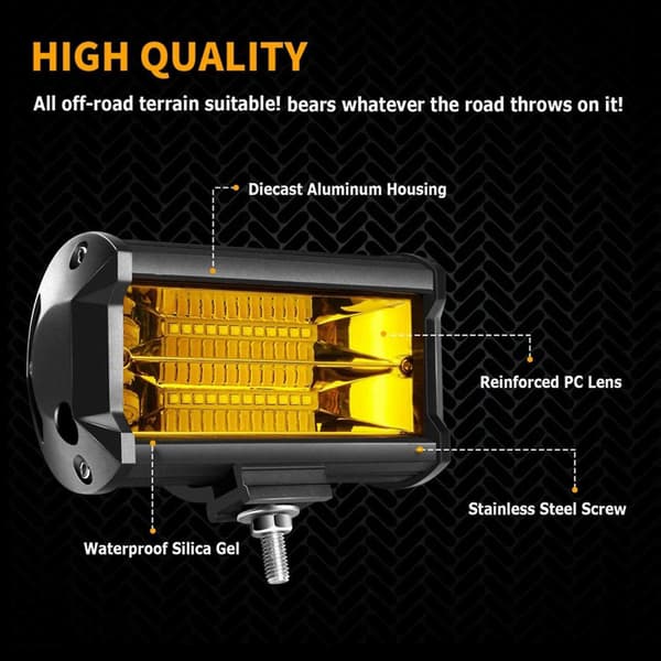 2X 5 Tommer 72W LED Arbeidslys Vanntett Off Road Pod Tåkelys Gule Lamper for Lastebiler ATV UTV Bo