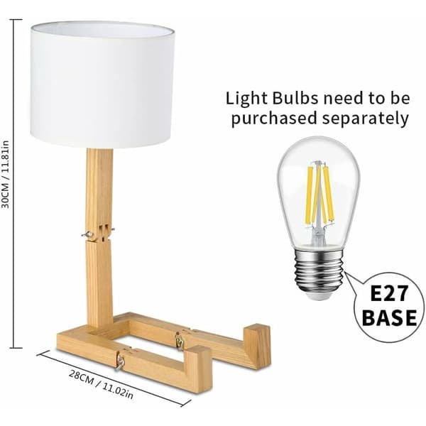 Creative Robot Table Lamp, Adjustable Can Hold Books Wooden Bedside Lamp with Fabric Shade E27 Screw for Decorative Lighting [Energy Class A]