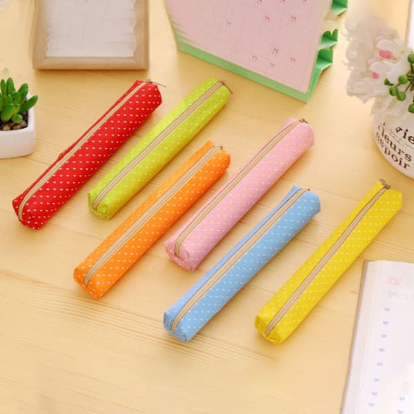 6-pack Small Slim Pencil Cases with Polka Dot Pattern - Pencil Cases for School Supplies