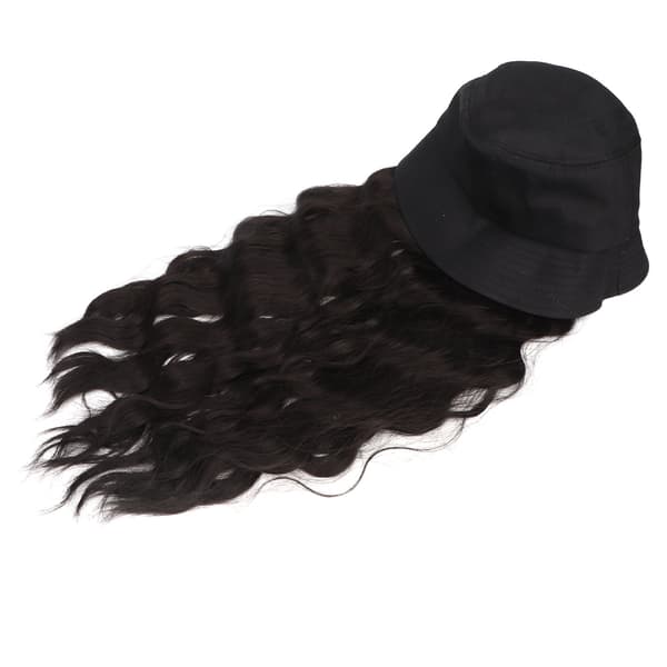 Hat Wig Women Detachable Medium Length Black Brown Curly Wavy Artificial Silk for Daily Party Use
