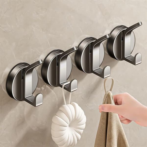 4-piece Suction Cup Hooks. Reusable Suction Cup Towel Holder for Bathroom, No Drilling Required. Powerful Suction Cup Hooks for Kitchen and Bathroom