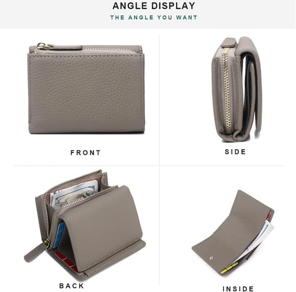Green Women's Genuine Leather Mini Wallet RFID Blocking Card Holder Organizer Pocket Mini Wallet, Foldable Slim Compact
