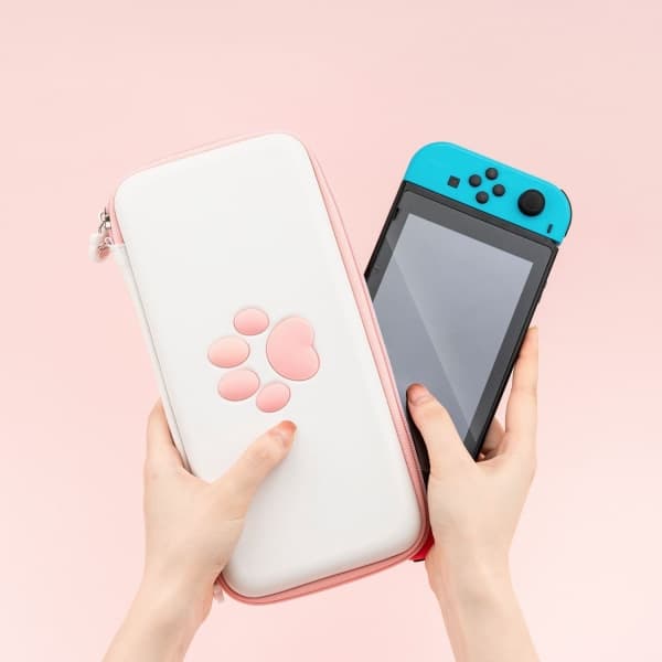Sweet Cat Paw Travel Case Compatible Hard Shell Portable Storage Bag for Switch Console Controllers and Game Accessories