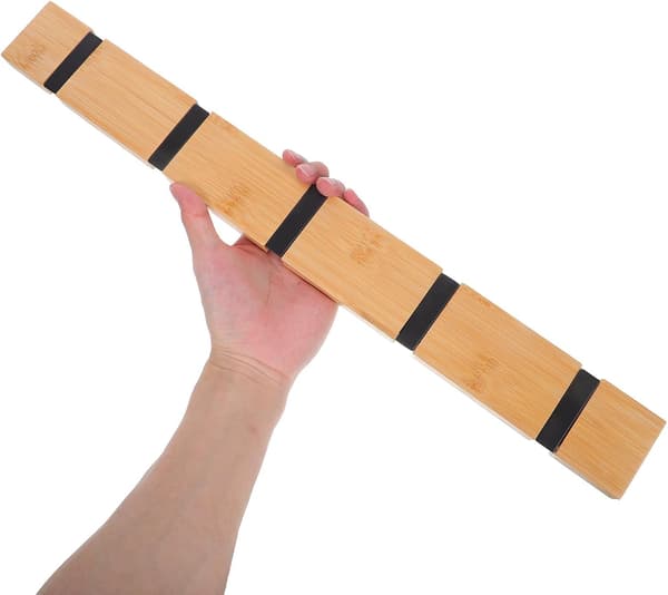 Wall-mounted Wooden Coat Rack with 5 Khaki Hooks, Space-saving Design, Versatile Use
