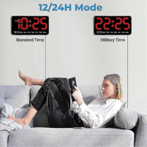 Digital Väggklocka, 9 tum LED Digital Klockdisplay Med 12/24h, Stora Siffror, Tyst Liten Väggklocka (röd)[hsf]
