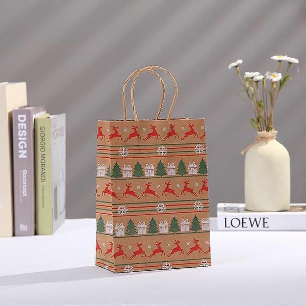 Förpackning med 30 julklappspåsar med olika julmotiv, kraftpapperspåsar, julklappspåse, presentförpackning