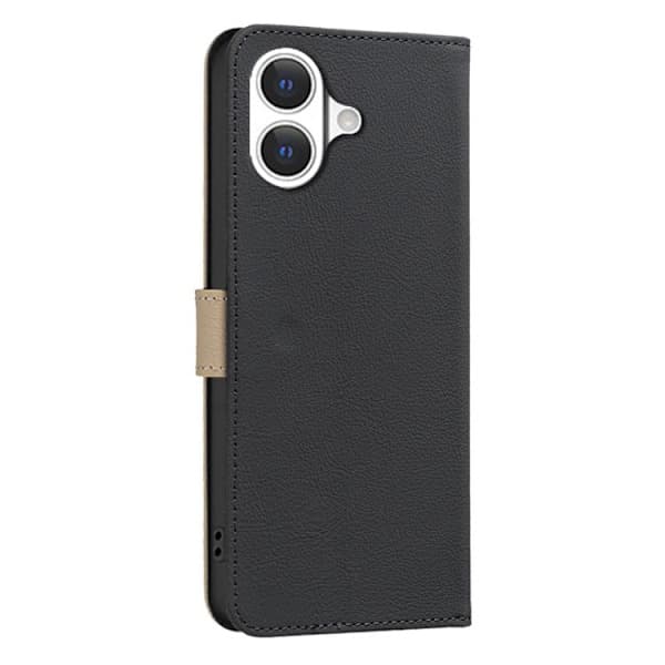 iPhone 17 Etui Læderetui med Farvekombination og Blomstermønster Udskæring Sort