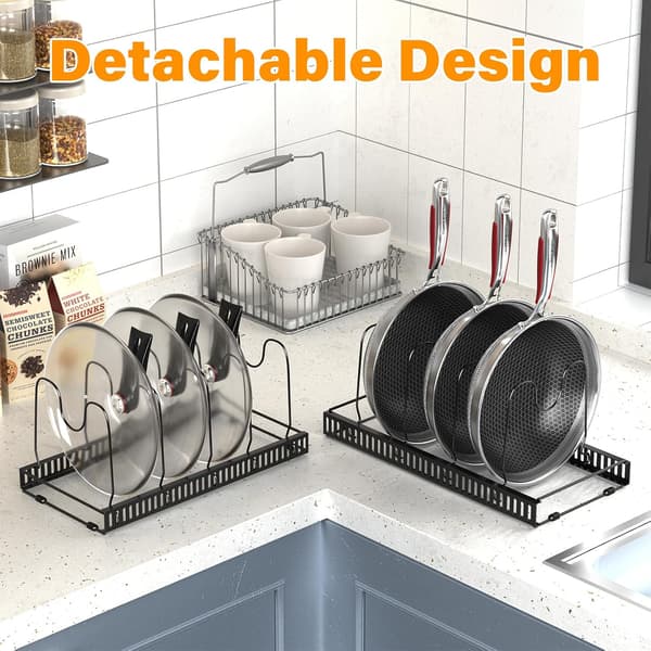 Expandable Pot Rack, Pan Organizer/Rack with 10 Adjustable Compartments, Kitchen Storage