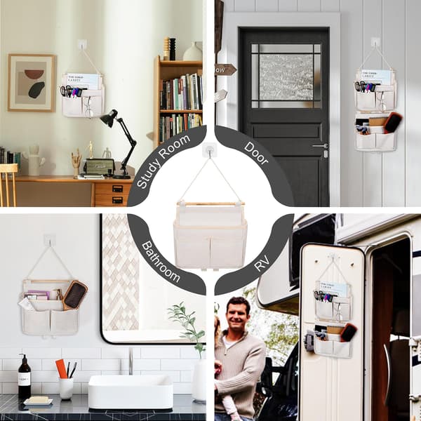 Vegg oppbevaringspose, 2 stk hengende pose lommeorganisator (Beige) Hvit White