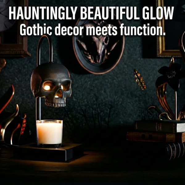Kranieformet lysvarmer, med timer | Gotisk Halloween bordlampe, automatisk slukning, højdejusterbar, egnet til stearinlys/duftlys.