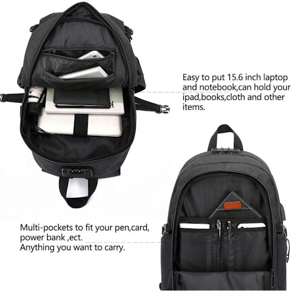 Anti-Theft Laptop Backpack, Business Travel Backpack with Lockable USB Charging Port