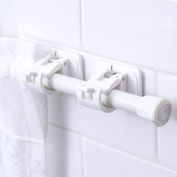 8 Pcs Self-Adhesive Curtain Rod Holders, No Drilling, Curtain Rod Brackets with Spring Buckle