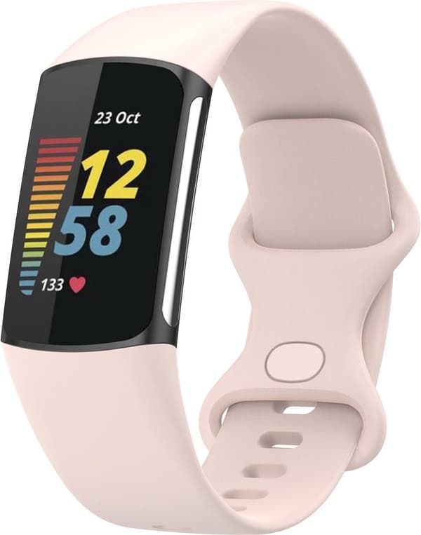 Luxury Large Pink Silicone Strap for Fitbit Charge 5 - Replacement Sports Band