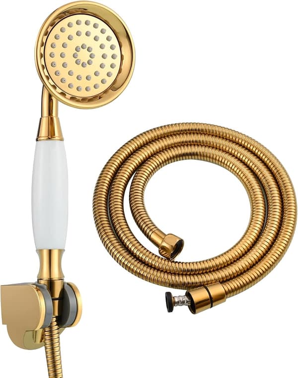 Brusesæt Messing Bruser med Fleksibel Slange 1,5M Brusehoved med Holder Brusesæt Guld BS126F
