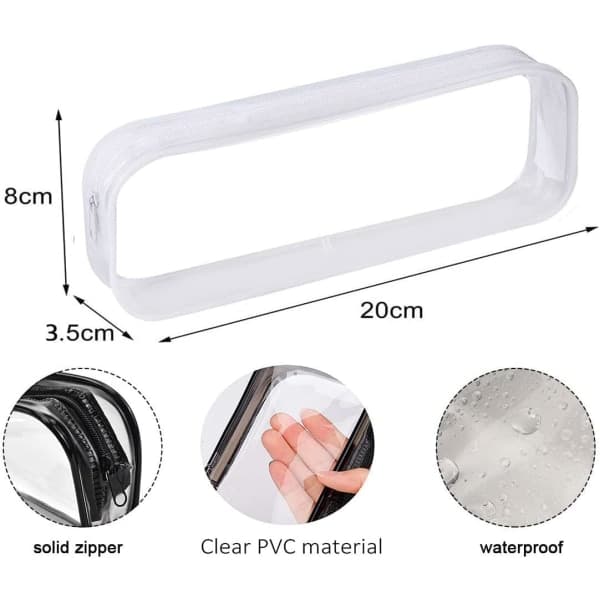 Transparent Pencil Case - 2-pack PVC Zipper Pouch for School and Office Supplies