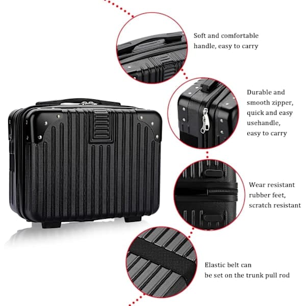 Makeuptaske til Rejser - Hård Kosmetiktaske Organizer, Mini ABS Bærbar Kuffert Sort sort