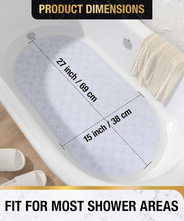 Oval Sklisikker Badematte, 69x38CM Boblebadematte, Maskinvaskbar Dusjmatte, Transparent