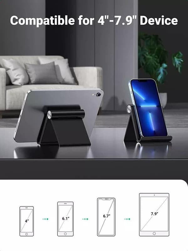 Mobilholder Telefonstativ, Sammenklappeligt, Bærbart, Kompatibelt med Telefoner & Tablets op til 7,9 tommer (Hvid)