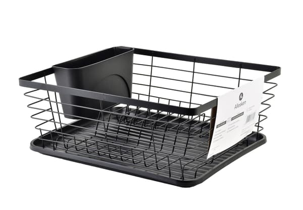 BASIC KITCHEN Astiankuivausteline 36,3x30,2 cm mustaa metallia muovialustalla