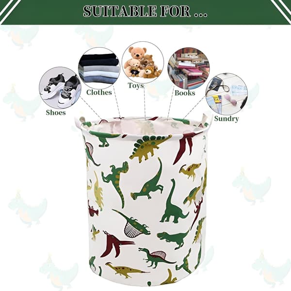 Large Foldable Waterproof Fabric Laundry Hamper with Handles, Boys Dinosaur Storage Laundry Basket