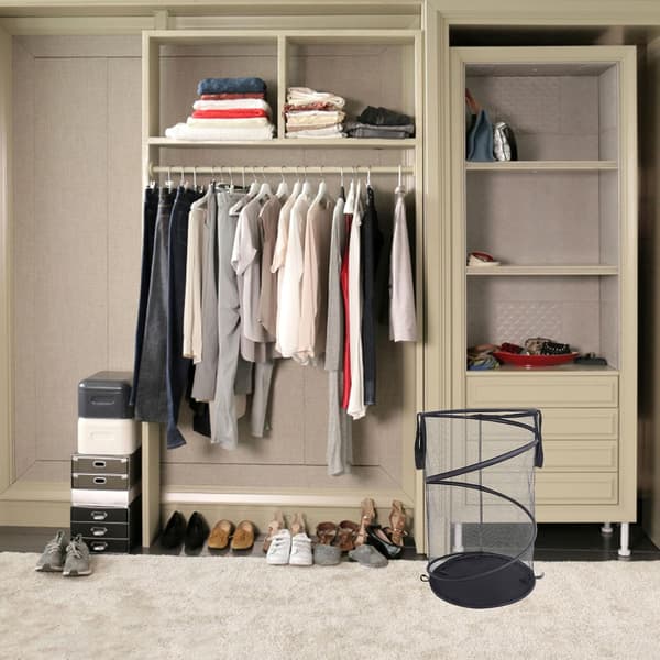 Foldable Laundry Basket with Handles, Large Black Polyester Laundry Hamper