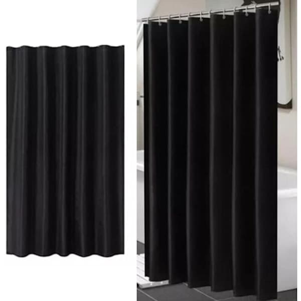 Black Shower Curtain in Thick, Waterproof Polyester Fabric, 200 x 200 cm