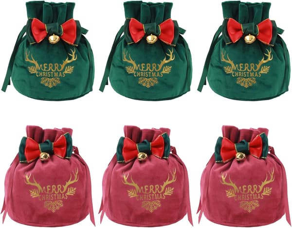 6 st Julpåsar med dragsko Jul Äpple Godis Presentpåsar Jul Förpackning Sammetspåsar Jul Godispåsar Julklappsfavoriter