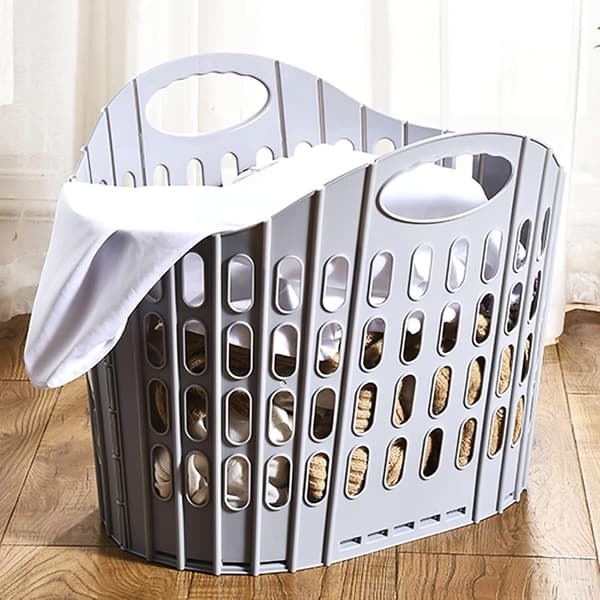 Foldable Laundry Basket, Collapsible Storage Basket with Handle, Portable Shower Basket, Storage Basket for Bathroom and Kitchen (Grey)