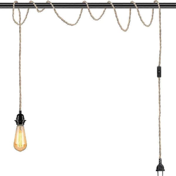 2-pack Pendant Lights with Switch, Hemp Rope with 4.5m Cable, E27 Socket for Hallway, Kitchen, Dining Table, Bar (Bulb Not Included)