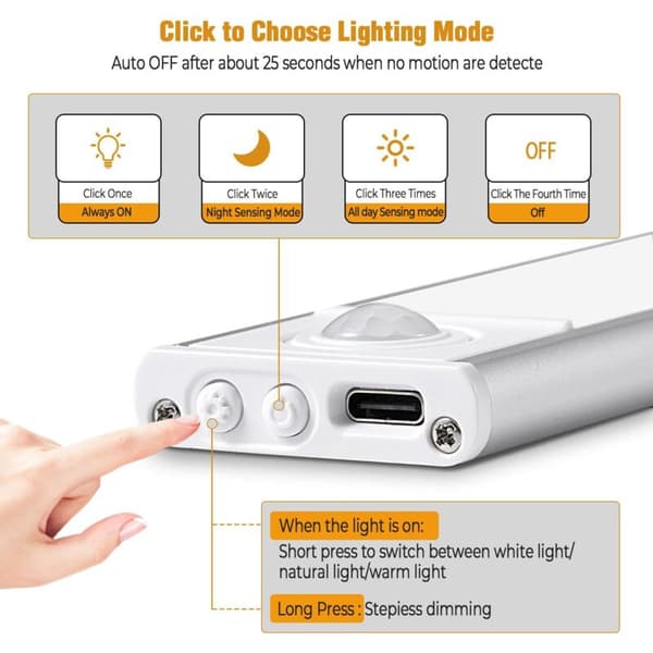 LED cabinet lighting with motion sensor, LED strip lighting for cabinets, USB rechargeable under-cabinet lighting, kitchen cabinet lighting
