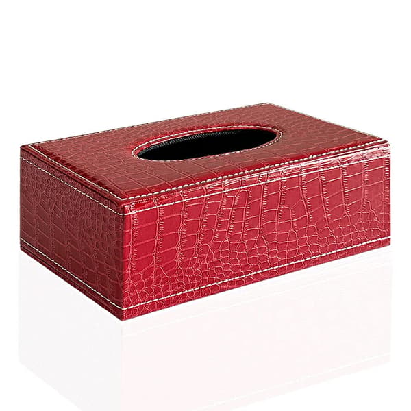 Stilfuld PU-læder serviettholder, moderne rektangulær serviettholder pumpende Paperchase dispenser (rødt krokodillemønster)