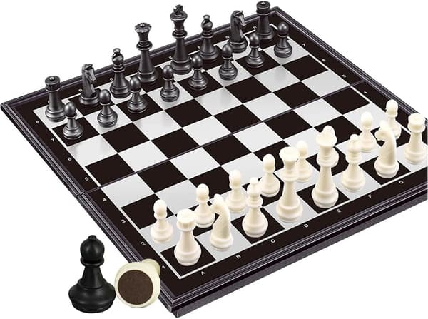 3-i-1 Schack Dam Backgammon Set, Magnetiskt Reseschack med Vikbart Fodral 9,8 Tum