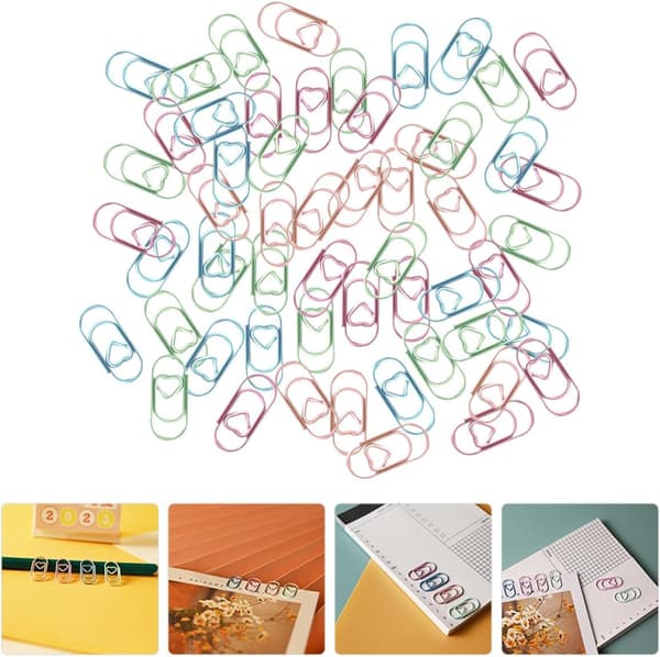 200 stk hjerteformede binders i pastellfarger, mini dekorative multifunksjonsklemmer til kontoret