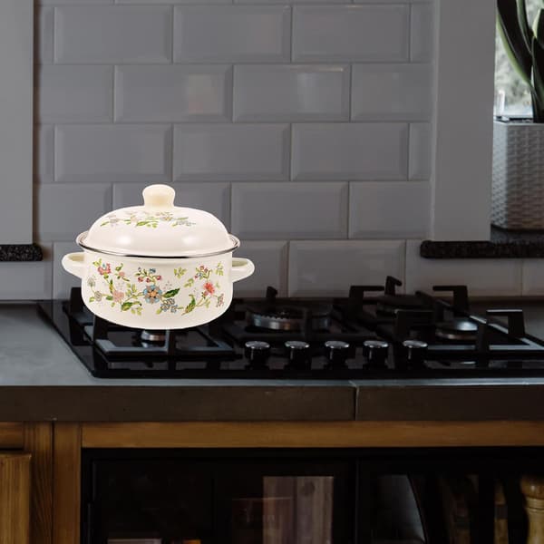 Enamelled Soup Pot for Kitchen, Multifunctional Pot with Lid for Simmering and Cooking Seafood