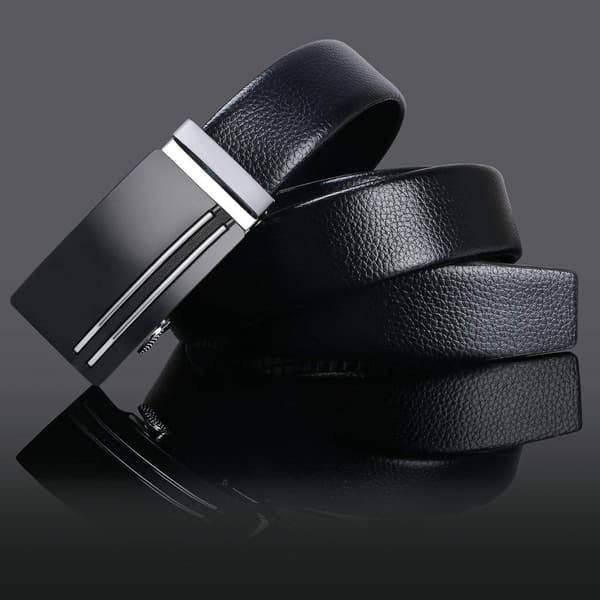 Men's Leather Belt, Automatic Buckle Leather Ratchet Belt 120cm