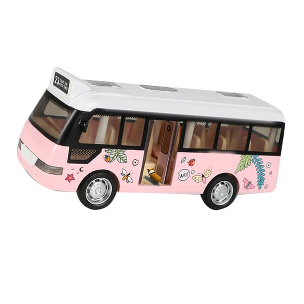 Børne lyd- og lysbybus legetøj holdbar simuleringsmodel biler legetøj med åbningsdør lyserød