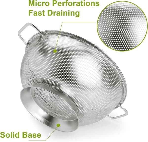 Stainless Steel Colander 3-Quart, Strainer for Kitchen Food, Dishwasher Safe (28.5 cm)